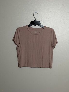 Aerie Women's Mauve Tan Ribbed Crewneck Short Sleeve Crop Top Minimalist size M